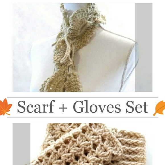 Accessories - 🍁Scarf + Gloves Set Crochet Lace